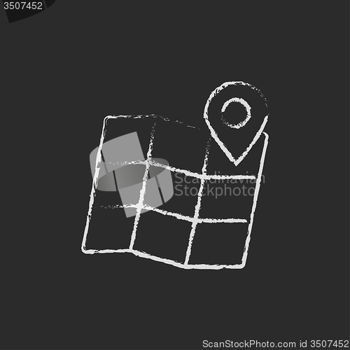 Image of Map with pointer icon drawn in chalk.