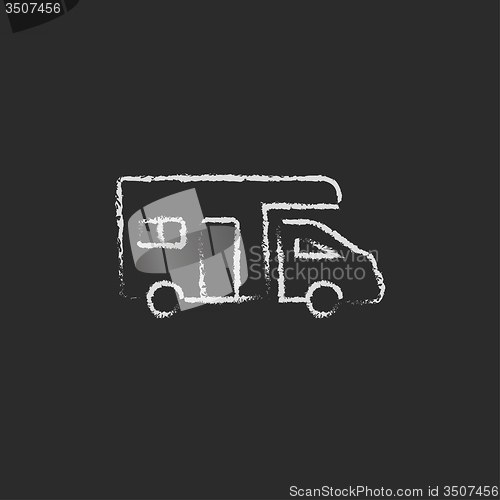 Image of Camper van icon drawn in chalk.