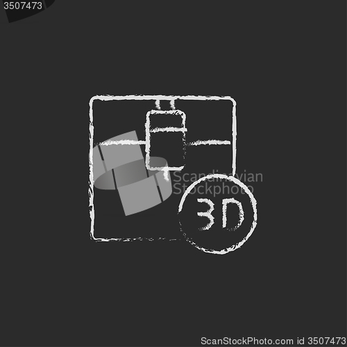 Image of Three D printing icon drawn in chalk.