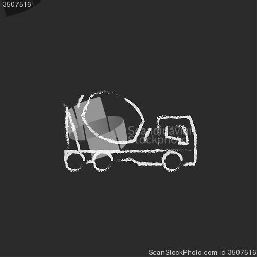 Image of Concrete mixer truck icon drawn in chalk.