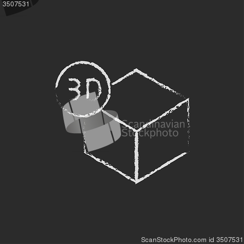 Image of Three D box icon drawn in chalk.