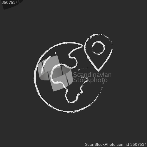 Image of Globe with pointer icon drawn in chalk.