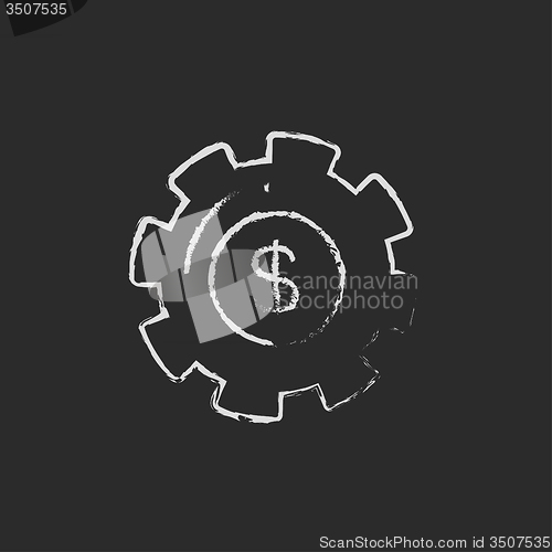 Image of Gear with dollar sign icon drawn in chalk.
