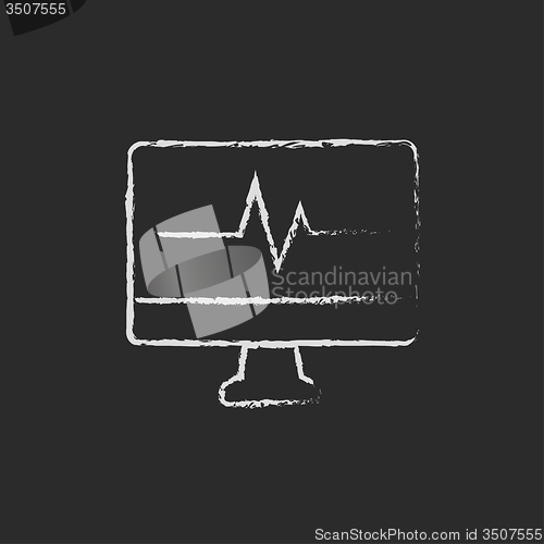 Image of Cardiogram on monitor icon drawn in chalk.