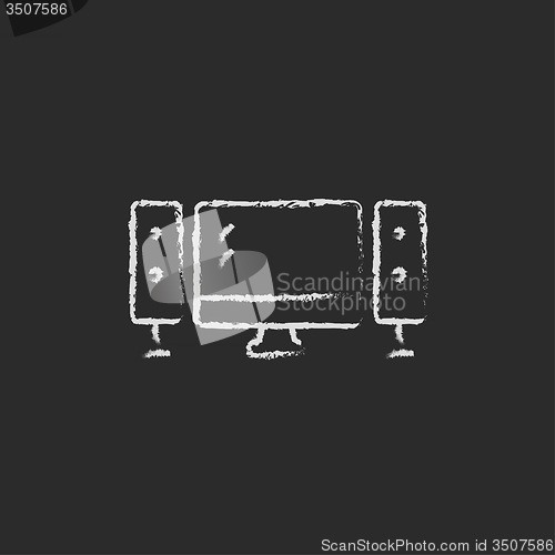 Image of  Home cinema system icon drawn in chalk.