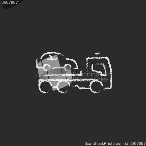 Image of Car towing truck icon drawn in chalk.