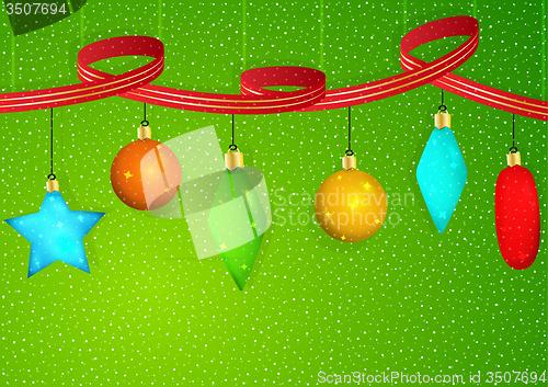 Image of christmas ornaments and ribbon