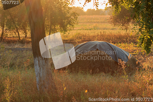 Image of Haystack on autumn sunset