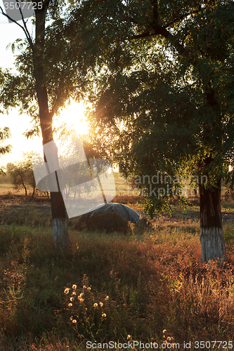 Image of Haystack on autumn sunset