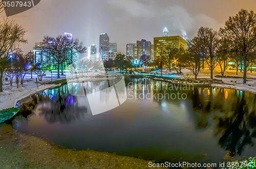 Image of charlotte nc skyline covered in snow