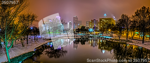 Image of charlotte nc skyline covered in snow