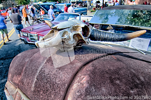 Image of details of old rusty auto at classic car show