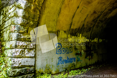 Image of tunnel to road to nowhere at lakeshore trailhead near lake fonta