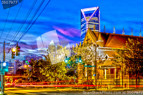 Image of charlotte city skyline early morning at sunrise