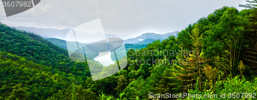 Image of beautiful aerial scenery over lake fontana in great smoky mounta