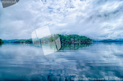 Image of cloud over mountains on lake santeetlah north carolina