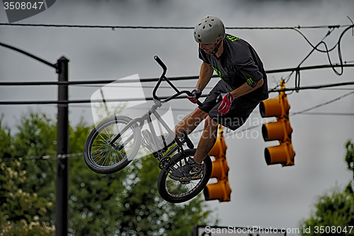 Image of August 22 York SC - bmx extreme stunt man performs at annual cit