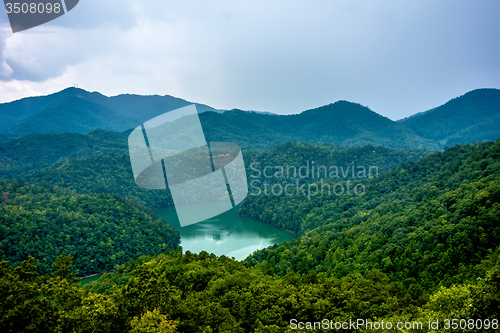 Image of beautiful aerial scenery over lake fontana in great smoky mounta