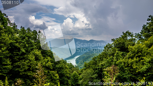 Image of beautiful aerial scenery over lake fontana in great smoky mounta