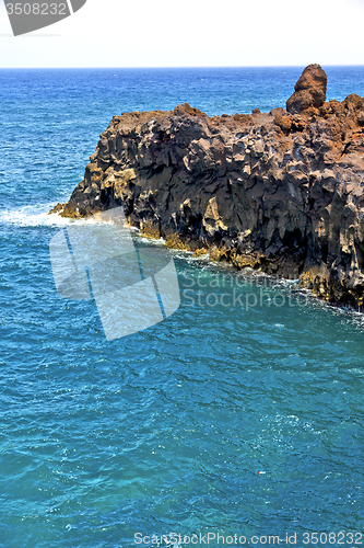 Image of hervideros brown rock in white  stone water  and summer 