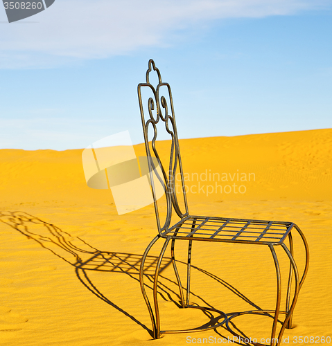 Image of table and seat in desert  sahara morocco    africa yellow sand