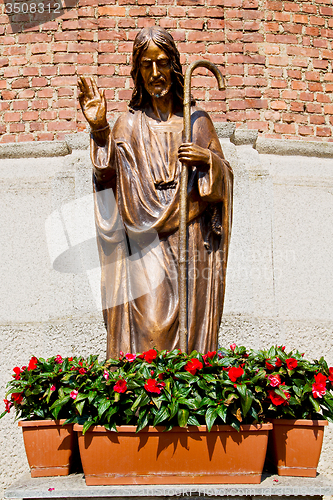 Image of   in old historical construction italy europe milan and statue