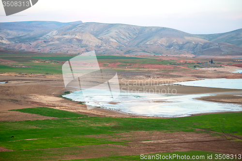 Image of pond and lake in the mountain   land 