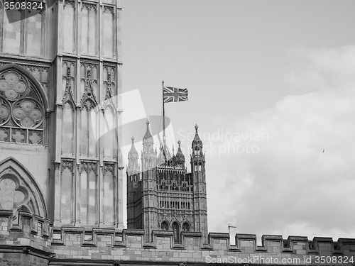 Image of Black and white Houses of Parliament in London