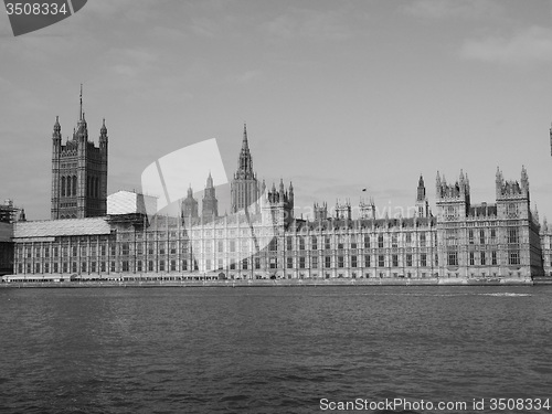 Image of Black and white Houses of Parliament in London