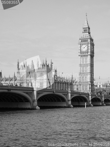 Image of Black and white Houses of Parliament in London