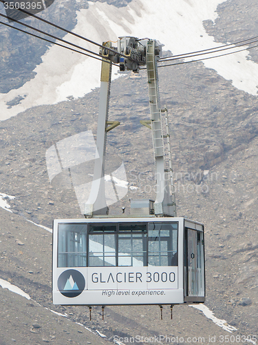 Image of LES DIABLERETS, SWIZTERLAND - JULY 22: Ski lift to area Glacier 