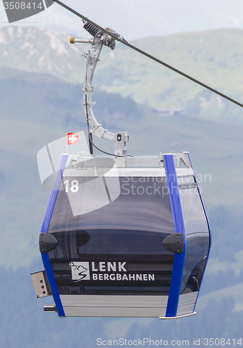 Image of Lenk im Simmental, Switzerland - July 12, 2015: Ski lift in moun