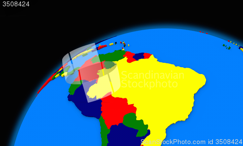 Image of south America on planet Earth political map