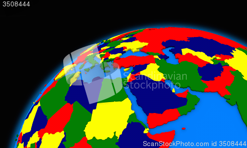 Image of middle east region on planet Earth political map