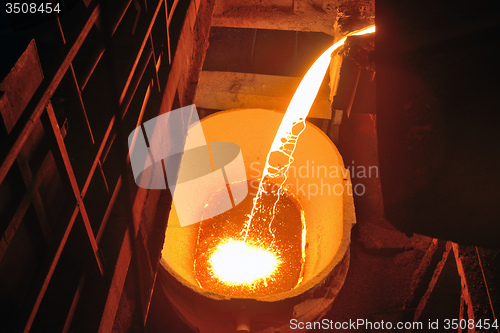 Image of molten metal poured from ladle 