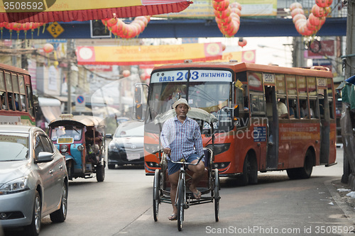Image of ASIA THAILAND BANGKOK NOTHABURI TRANSORT BICYCLE TAXI