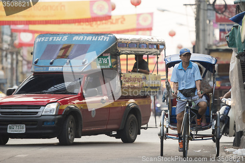 Image of ASIA THAILAND BANGKOK NOTHABURI TRANSORT BICYCLE TAXI