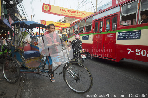 Image of ASIA THAILAND BANGKOK NOTHABURI TRANSORT BICYCLE TAXI