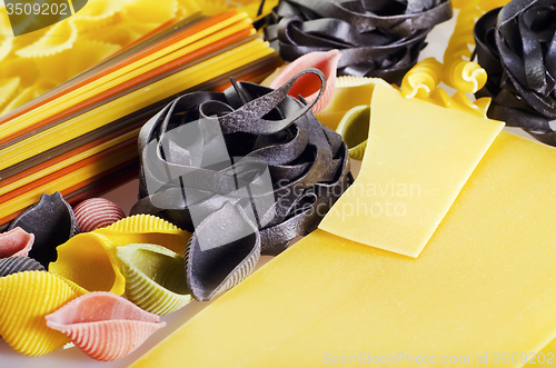 Image of close up on assortment of uncooked pasta