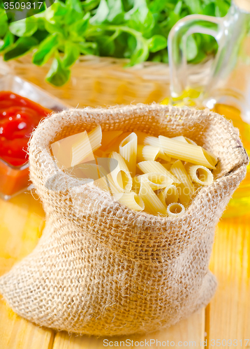 Image of Close-up of assorted pasta in jute bag