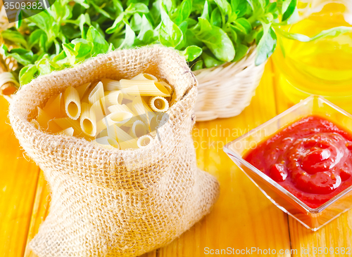 Image of Close-up of assorted pasta in jute bag