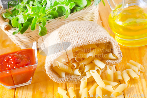 Image of Close-up of assorted pasta in jute bag