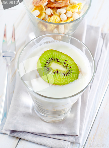 Image of fresh yogurt and muesli in a glass
