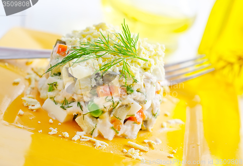 Image of fresh salad  with chicken and boiled vegetables