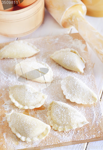 Image of close-up of raw vareniks, traditional ukrainian food