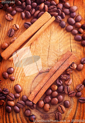 Image of Frame from coffee beans and cinnamon, coffee beans and cinnamon 