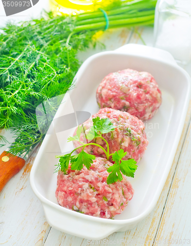 Image of Raw meat balls in the white bowl