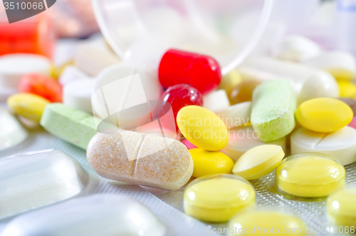 Image of color pills and tablet, the medical means