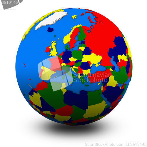 Image of Europe on political globe illustration
