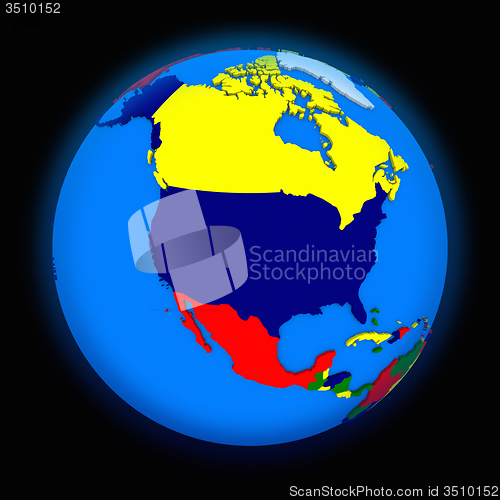 Image of north America on political Earth